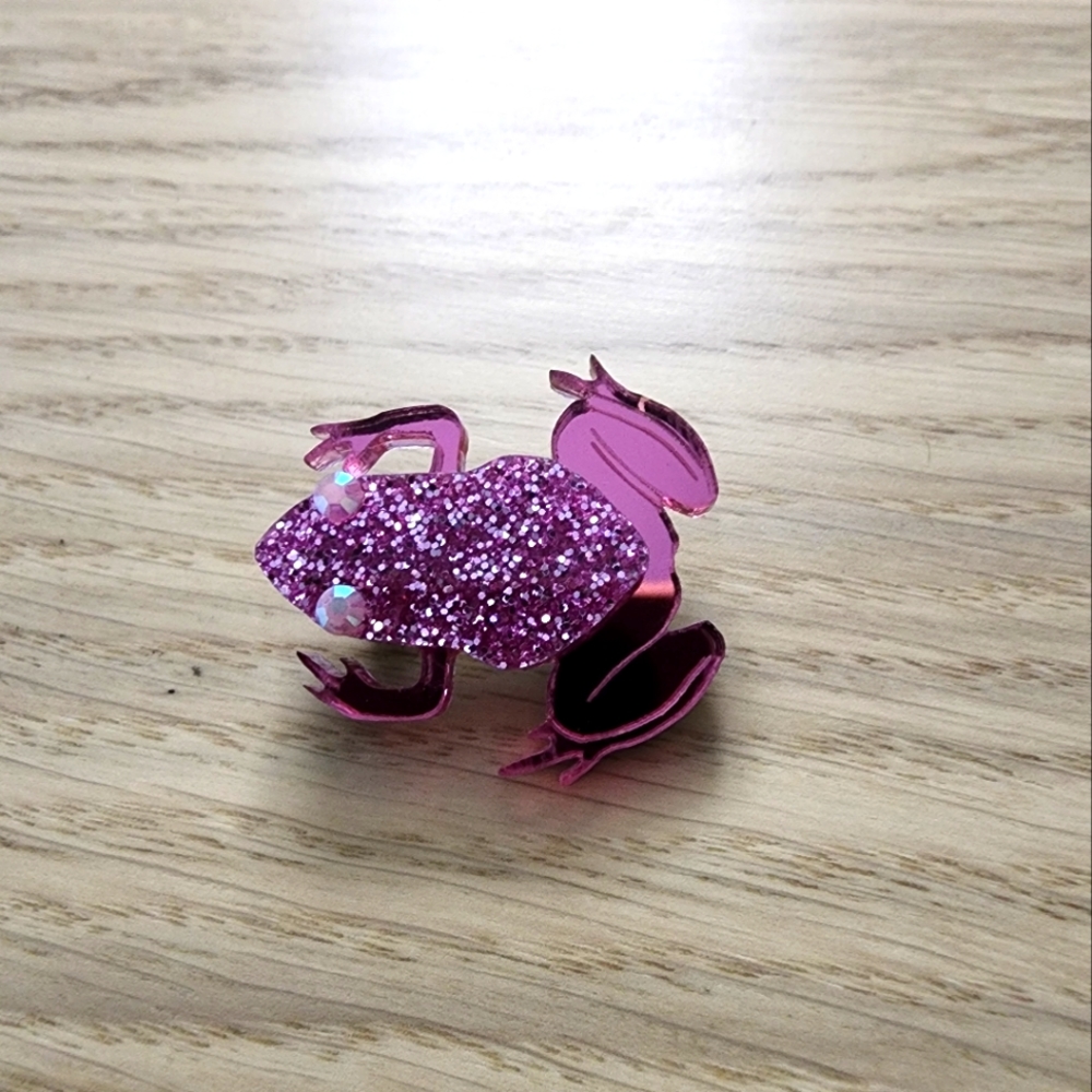 Winnifreds Daughter pink mini frog  acrylic brooch